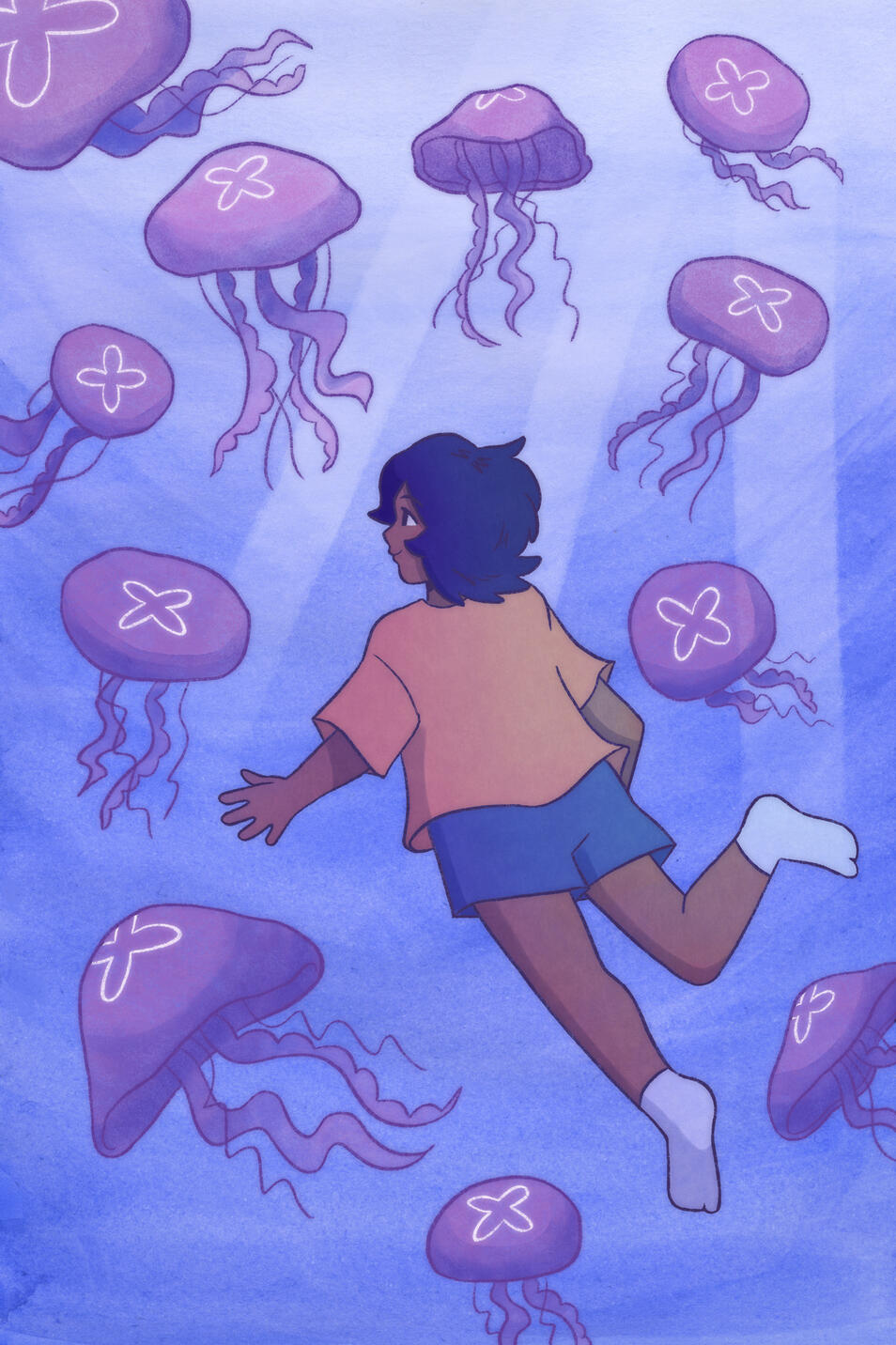 "Jelly Swim", Watercolor, Digital